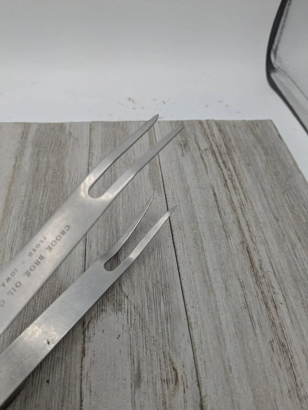 Vintage Stainless Steel Meat Fork Tongs With Wooden Handles